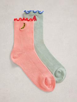 White Stuff Fruit Frill Ankle Socks, Pack of 2, Multi, Multi