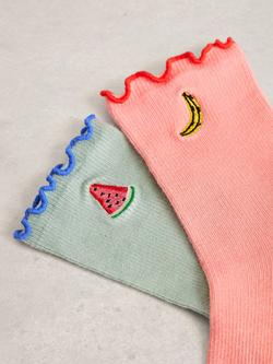 White Stuff Fruit Frill Ankle Socks, Pack of 2, Multi - view 2, Multi
