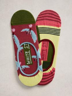 White Stuff Bird Stripe Print Sock Liners, Pack of 2, Red/Multi, Red/Multi
