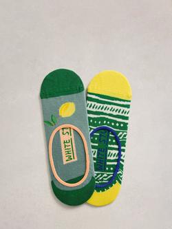 White Stuff Lemon/Stripe Trainer Liner Socks, Pack of 2, Green/Multi, Green/Multi