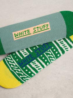 White Stuff Lemon/Stripe Trainer Liner Socks, Pack of 2, Green/Multi - view 2, Green/Multi
