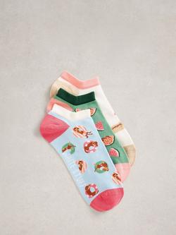 White Stuff Food Print Trainer Socks, Pack of 3, Multi, Multi