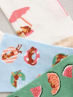 White Stuff Food Print Trainer Socks, Pack of 3, Multi - view 2, Multi