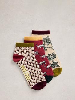 White Stuff Mix Print Trainer Socks, Pack of 3, Red/Multi, Red/Multi