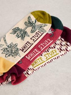 White Stuff Mix Print Trainer Socks, Pack of 3, Red/Multi - view 2, Red/Multi