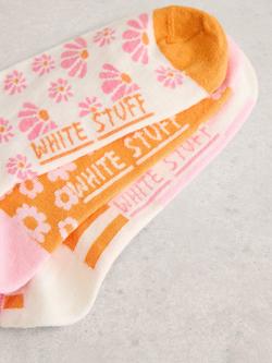 White Stuff Floral Stripe Trainer Socks, Pack of 3, Pink/Multi - view 2, Pink/Multi