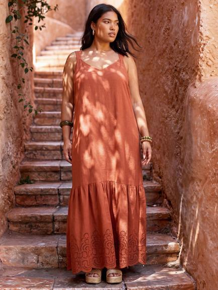 Live Unlimited Curve Linen Blend Maxi Dress, Orange, Orange