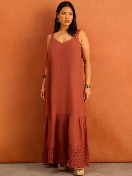 Live Unlimited Curve Linen Blend Maxi Dress, Orange - view 2, Orange