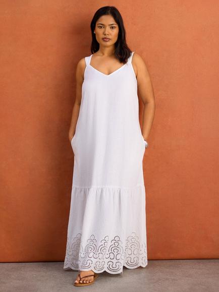 Live Unlimited Curve Linen Blend Maxi Dress, White, White