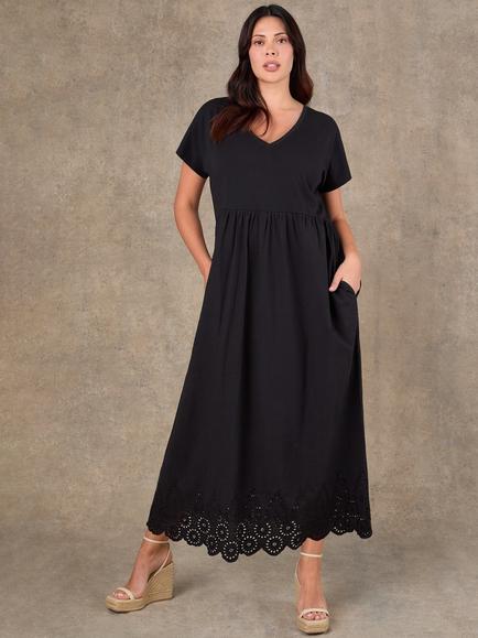 Live Unlimited Broderie Anglaise Trim Maxi Dress, Black, Black