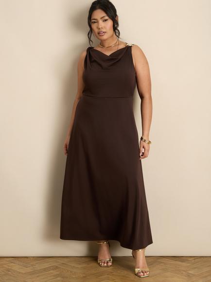 Live Unlimited Asymmetric Twist Maxi Dress, Brown, Brown