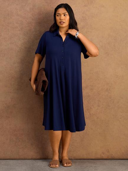 Live Unlimited Box Pleat Jersey Shirt Dress, Navy, Navy