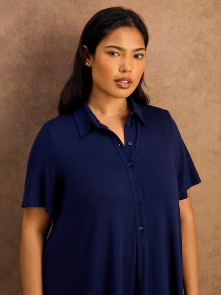 Live Unlimited Box Pleat Jersey Shirt Dress, Navy - view 2, Navy