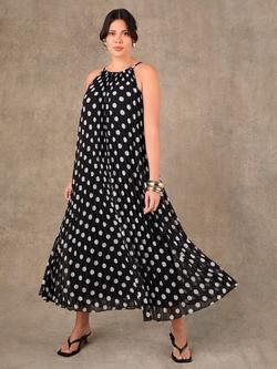 Live Unlimited Halterneck Spot Print Pleated Maxi Dress, Black, Black