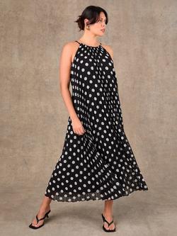 Live Unlimited Halterneck Spot Print Pleated Maxi Dress, Black - view 2, Black