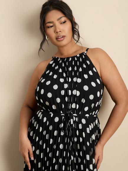 Live Unlimited Halterneck Spot Print Pleated Maxi Dress, Black - view 2, Black