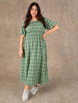 Live Unlimited Check Shirred Maxi Dress, Green - view 2, Green