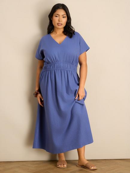 Live Unlimited Waist Detail Linen Blend Midaxi Dress, Blue, Blue