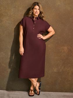 Live Unlimited Collared Linen Blend Shirt Dress, Brown, Brown