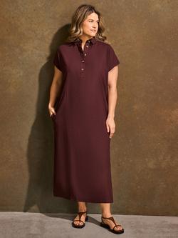 Live Unlimited Collared Linen Blend Shirt Dress, Brown - view 2, Brown