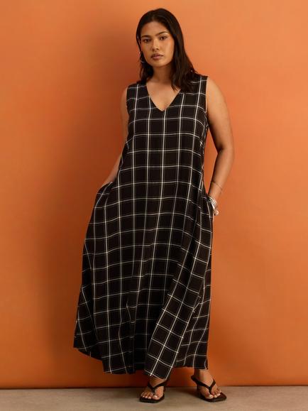 Live Unlimited Check Sleeveless Maxi Dress, Black, Black