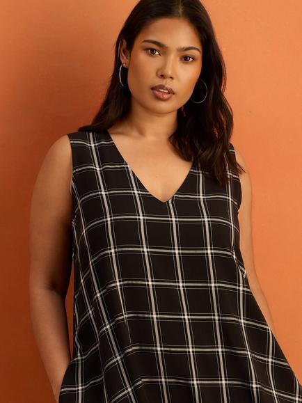 Live Unlimited Check Sleeveless Maxi Dress, Black - view 2, Black