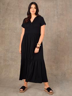 Live Unlimited Nehru Collar Tiered Maxi Dress, Black, Black