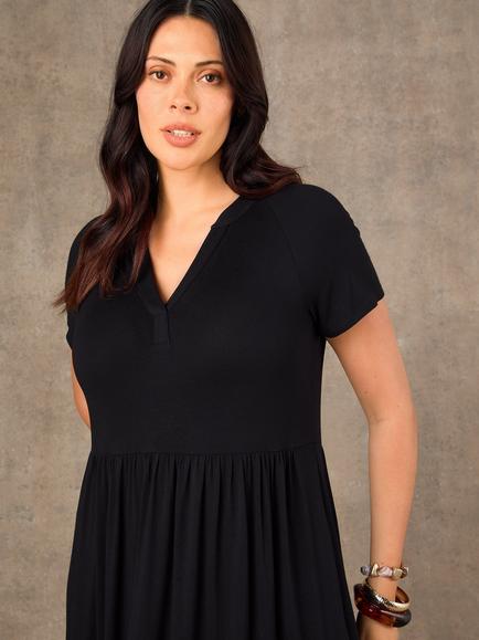 Live Unlimited Nehru Collar Tiered Maxi Dress, Black - view 2, Black