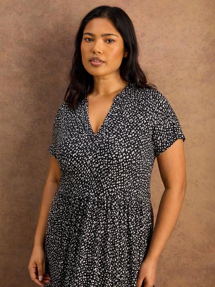 Live Unlimited Nehru Collar Ditsy Print Tiered Maxi Dress, Black/White - view 2, Black/White