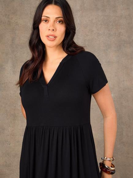 Live Unlimited Petite Nerhu Collar Tiered Maxi Dress, Black - view 2, Black