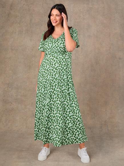 Live Unlimited Ditsy Print Twist Knot Dress, Green, Green