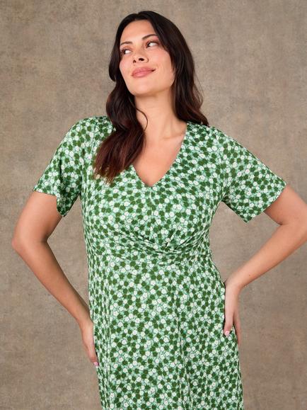 Live Unlimited Ditsy Print Twist Knot Dress, Green - view 2, Green