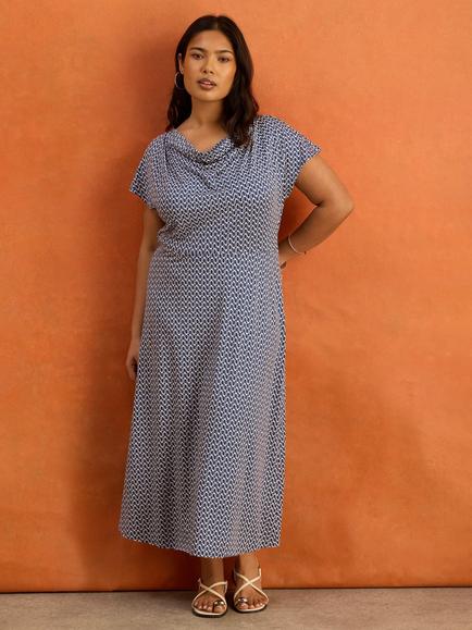 Live Unlimited Cowl Neck Geometric Maxi Dress, Blue, Blue