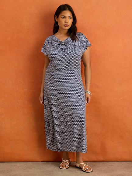 Live Unlimited Cowl Neck Geometric Maxi Dress, Blue - view 2, Blue