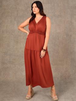 Live Unlimited Shirred Tiered Maxi Dress, Orange, Orange