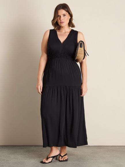 Live Unlimited Shirred Tiered Maxi Dress, Black