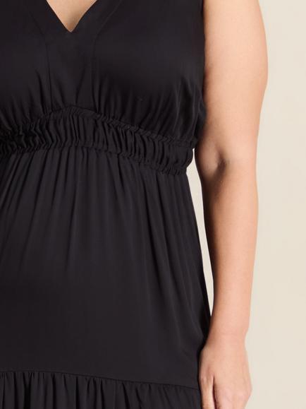 Live Unlimited Shirred Tiered Maxi Dress - view 2, Black