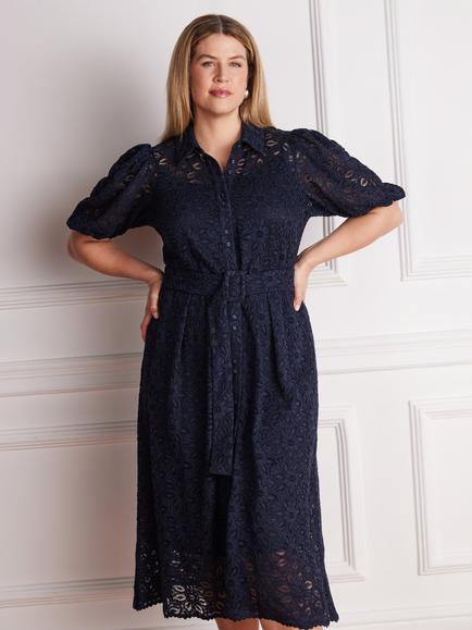 Live Unlimited Petite Lace Shirt Dress, Blue - view 2, Blue