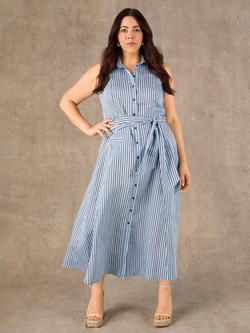 Live Unlimited Stripe Sleeveless Shirt Maxi Dress, Blue/Brown, Blue/Brown