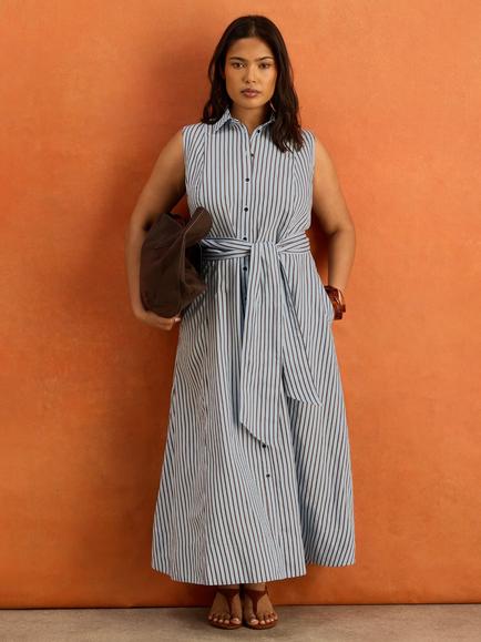 Live Unlimited Stripe Sleeveless Shirt Maxi Dress, Blue/Brown, Blue/Brown