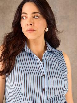 Live Unlimited Stripe Sleeveless Shirt Maxi Dress, Blue/Brown - view 2, Blue/Brown