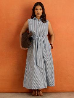 Live Unlimited Petite Stripe Sleeveless Shirt Maxi Dress, Blue/Brown, Blue/Brown