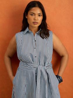 Live Unlimited Petite Stripe Sleeveless Shirt Maxi Dress, Blue/Brown - view 2, Blue/Brown