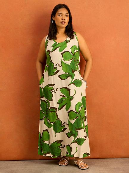 Live Unlimited Floral Sleeveless Maxi Dress, White/Green - view 2, White/Green