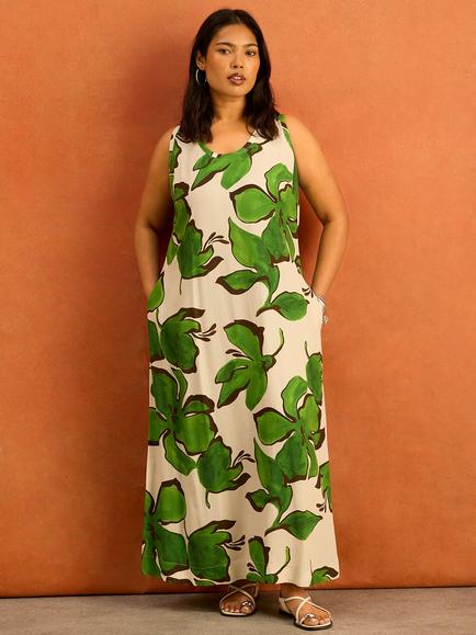 Live Unlimited Petite Floral Sleeveless Maxi Dress, White/Green, White/Green