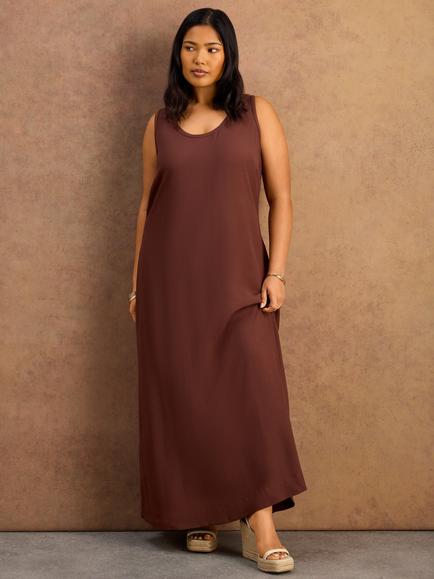 Live Unlimited Scoop Neck Sleeveless Maxi Dress, Brown, Brown