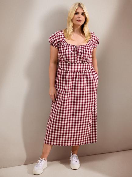 Live Unlimited Gingham Milkmaid Midaxi Dress, Red - view 2, Red