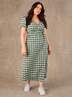 Live Unlimited V-Neck Gingham Midaxi Dress, Green, Green
