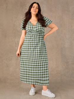 Live Unlimited V-Neck Gingham Midaxi Dress, Green - view 2, Green