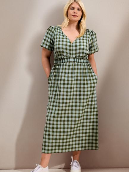 Live Unlimited V-Neck Gingham Midaxi Dress, Green - view 2, Green